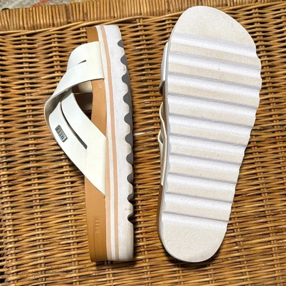 Reef White and Cork Slide Sandals - Picture 3 of 7